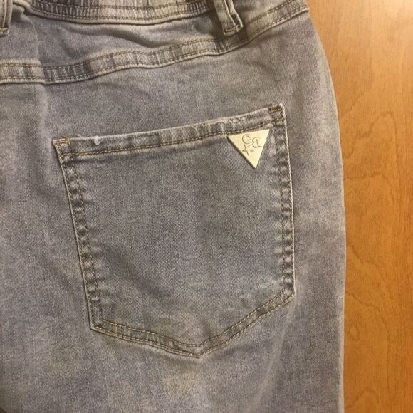 Light Wash Denim Jean Unfinished Raw Hem Drawstring Destroyed Mini Skirt - Picture 4 of 8